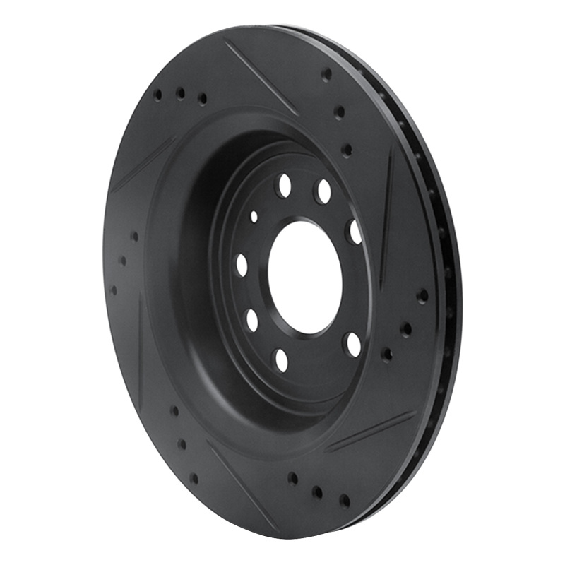 Cadillac BLS Brake Rotor (1) - Rear Left - R1 Concepts - Drilled & Slotted - Black - `03-`11